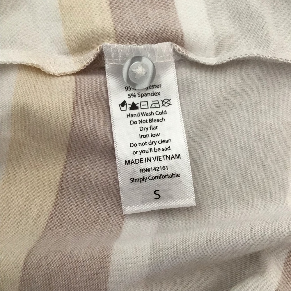 LuLaRoe Short Sleeve Casual Button Up Charlie Shirt Green Cream Gray Striped S - Picture 9 of 10